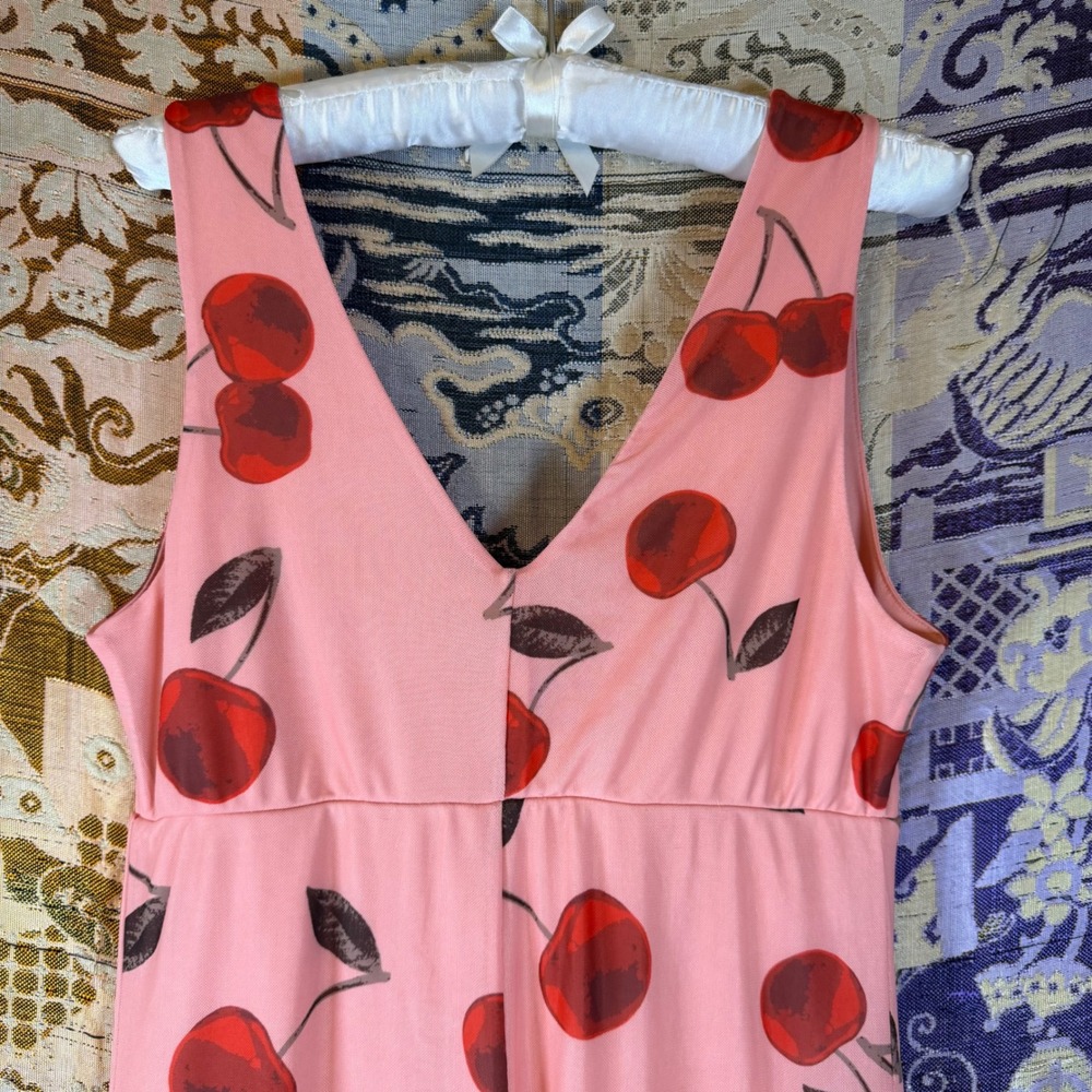 Pink Red Cherry Print Ruffle Hem Above the Knee Dress Size M - Picture 4 of 11